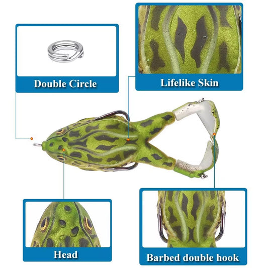 Frog Lure Soft Tube Bait Plastic Fishing Lure with Fishing Hooks Topwater Ray Frog Artificial 3D Eyes Carp Fishing